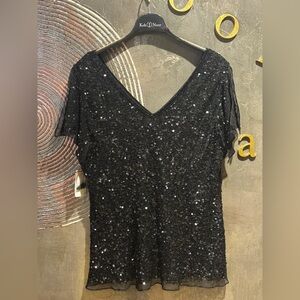 Adrianna Papell sequins Black short sleeve party  Blouse size 2X NWT